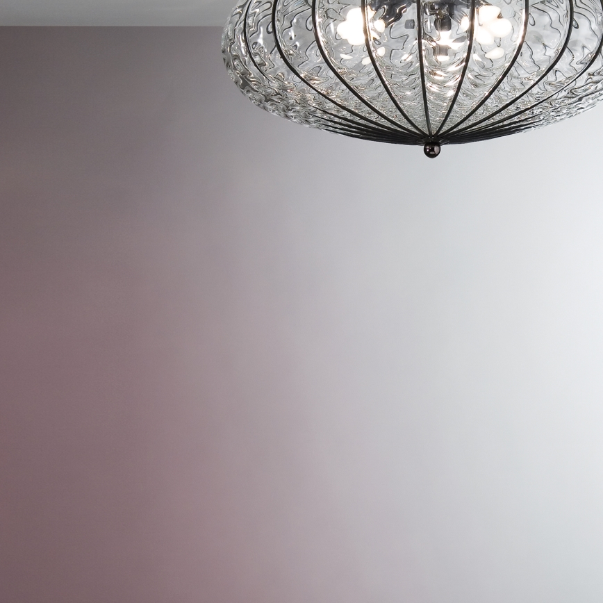 SIRU - Stropna svetilka ACCADEMIA 3xE27/60W/230V prozorna/črna Venetian steklo