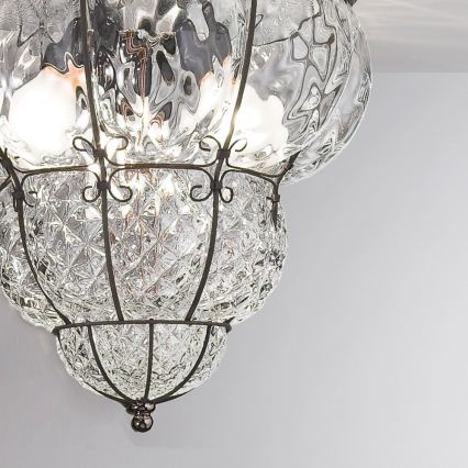 SIRU - Stropna svetilka CLASSIC 3xE14/40W/230V pr. 25 cm prozorna/črna Venetian steklo