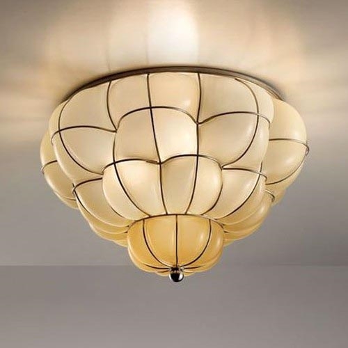 SIRU - Stropna svetilka POUFF 3xE27/60W/230V sijajni krom/bež beneško steklo