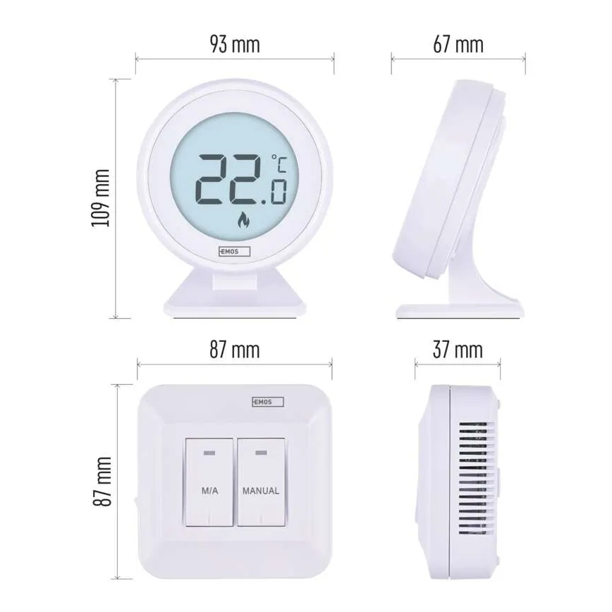 Sobni ročni brezžični termostat 230V/16A 2xAA bel