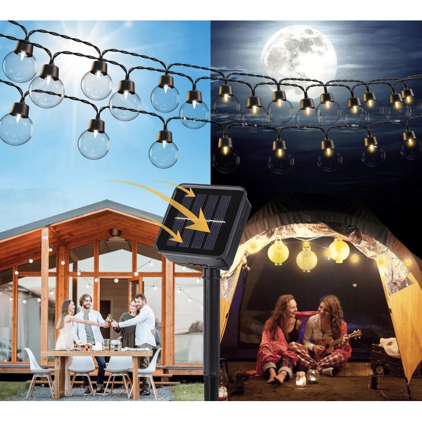 Solarni LED dekorativni niz 30xLED/8 načinov 500 mAh 10,6 m IP67 topla bela