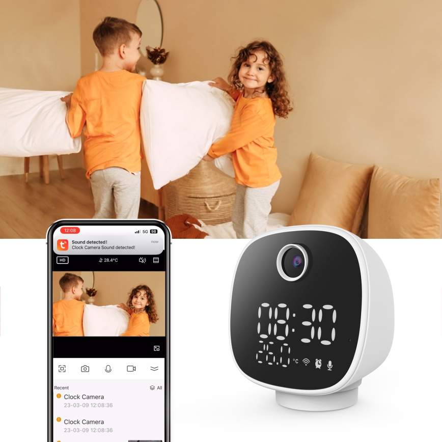 Pametna kamera z budilko, termometrom in LED lučko 1296p 3Mpx 5V Wi-Fi Tuya IP65