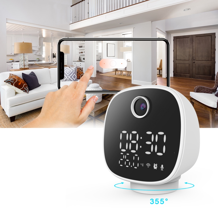 Pametna kamera z budilko, termometrom in LED lučko 1296p 3Mpx 5V Wi-Fi Tuya IP65