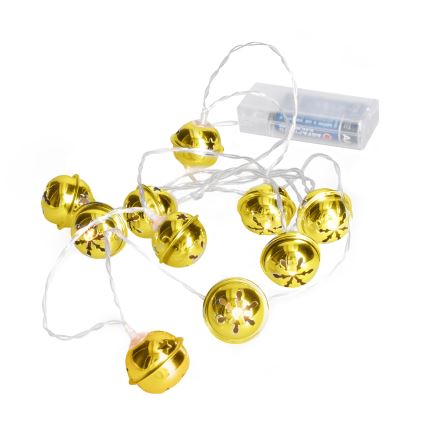 LED Božična veriga 10xLED/2xAA/topla bela 1,8m jingle bells