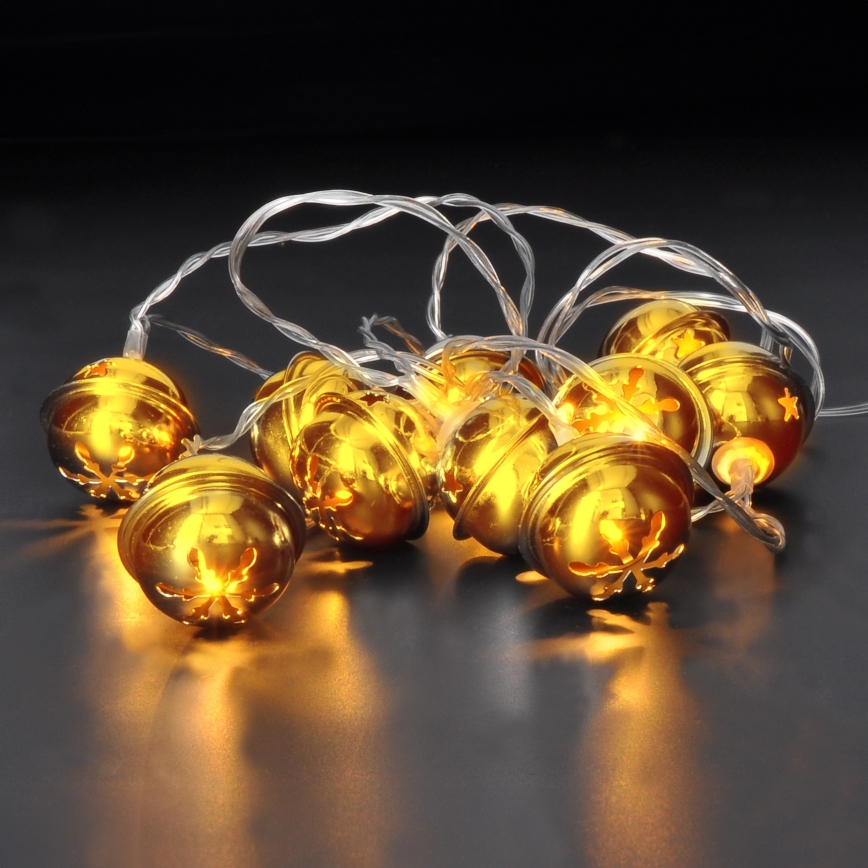 LED Božična veriga 10xLED/2xAA/topla bela 1,8m jingle bells
