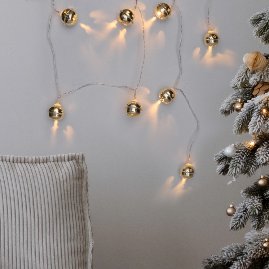 LED Božična veriga 10xLED/2xAA/topla bela 1,8m jingle bells