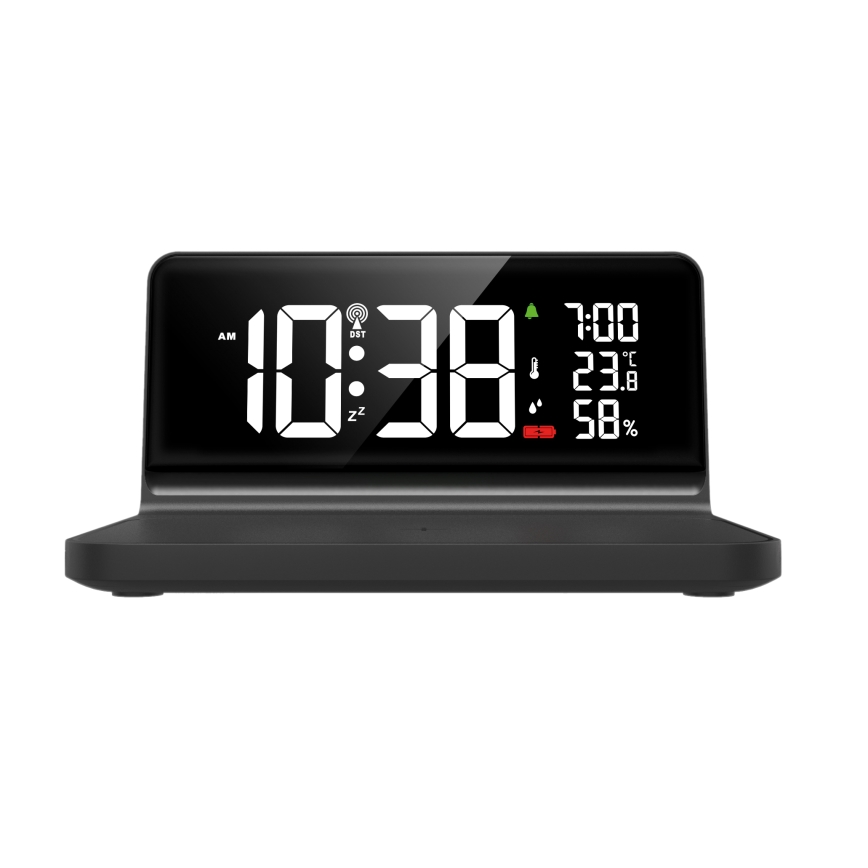 LED Budilka z LCD zaslonom in brezžično polnjenje Qi LED/10W/230V
