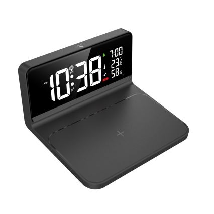 LED Budilka z LCD zaslonom in brezžično polnjenje Qi LED/10W/230V