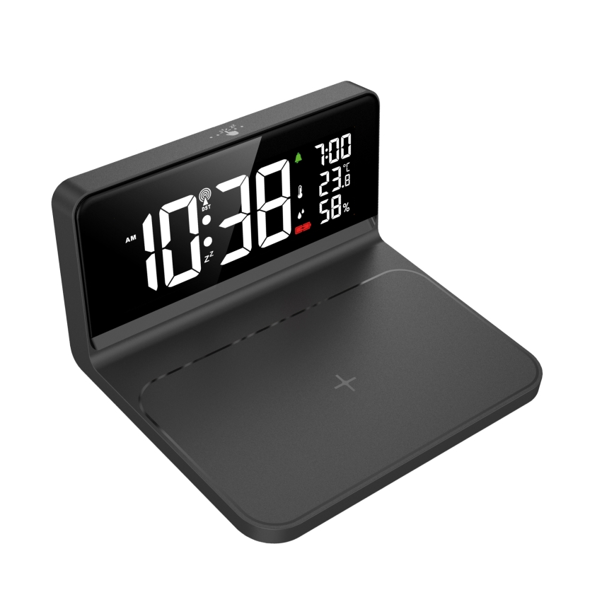 LED Budilka z LCD zaslonom in brezžično polnjenje Qi LED/10W/230V