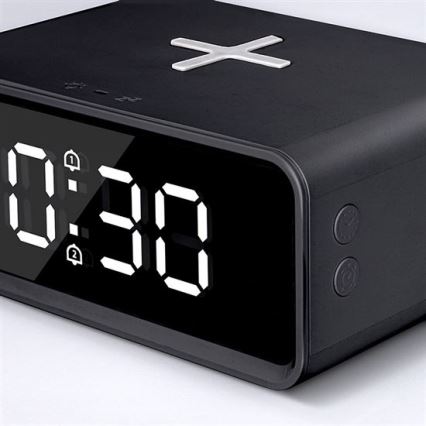 Digitalna ura z brezžičnim polnilcem Qi 230V/CR2032 črna