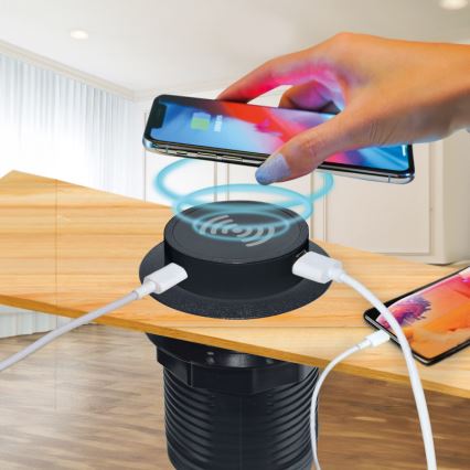 Vgradni brezžični polnilec + USB A+C črna