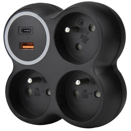 Razdelilna vtičnica 3x 15A USB A+C črna