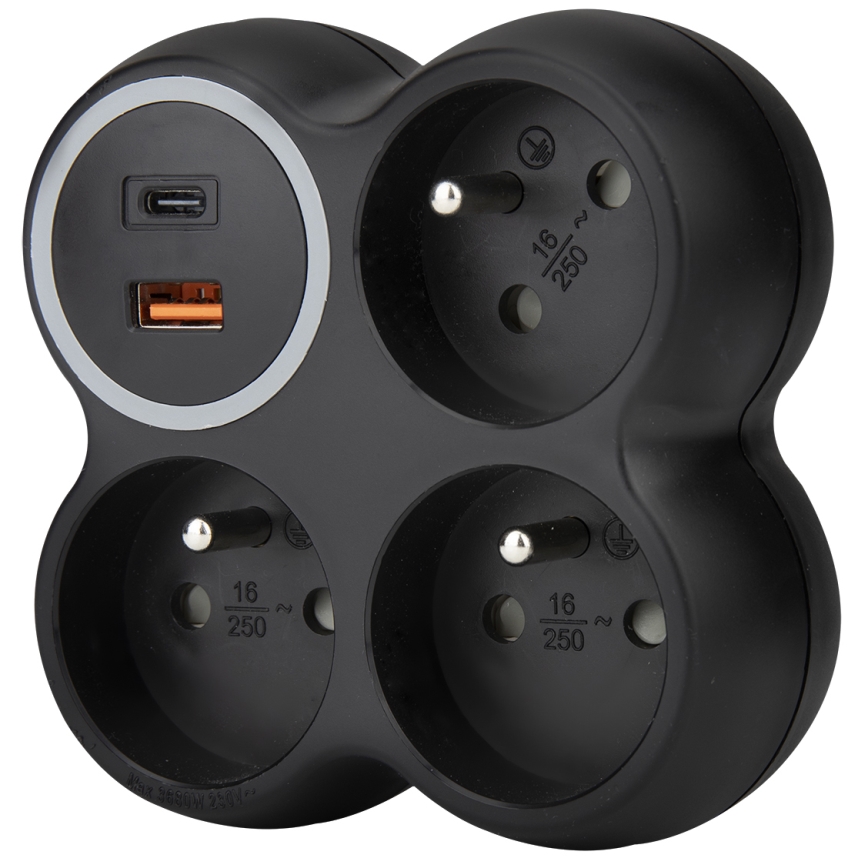 Razdelilna vtičnica 3x 15A USB A+C črna