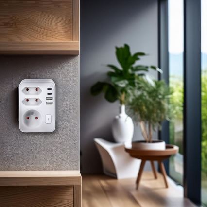 Večvtičnica 1x16A+2x 2,5A z 2xUSB A+C polnilcem bela