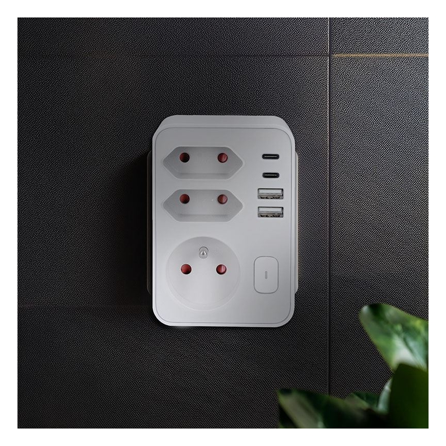Večvtičnica 1x16A+2x 2,5A z 2xUSB A+C polnilcem bela