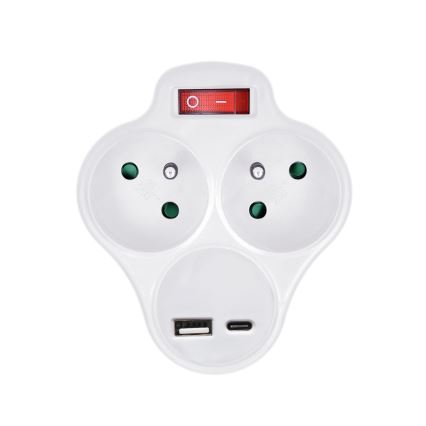 Razdelilna vtičnica z USB A+C polnilnikom in stikalom 2x10A bela