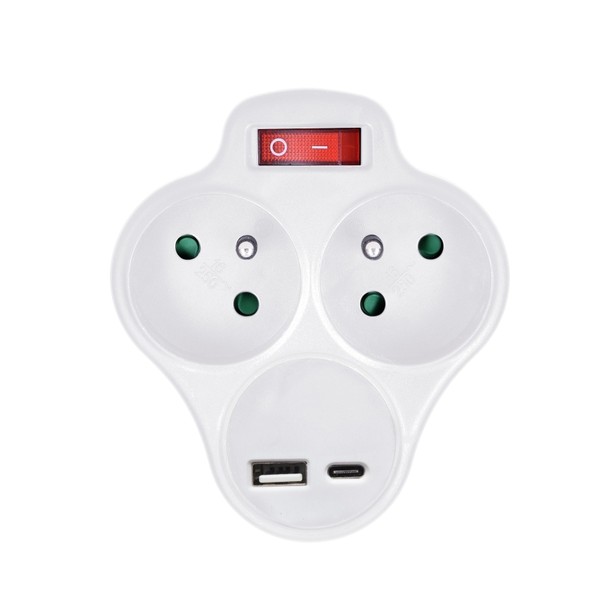 Razdelilna vtičnica z USB A+C polnilnikom in stikalom 2x10A bela