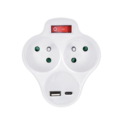 Razdelna vtičnica z USB A+C polnilec v stikalu 2x10A bela