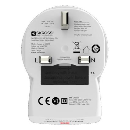 Potovalni adapter za Veliko Britanijo 230V + 2x USB