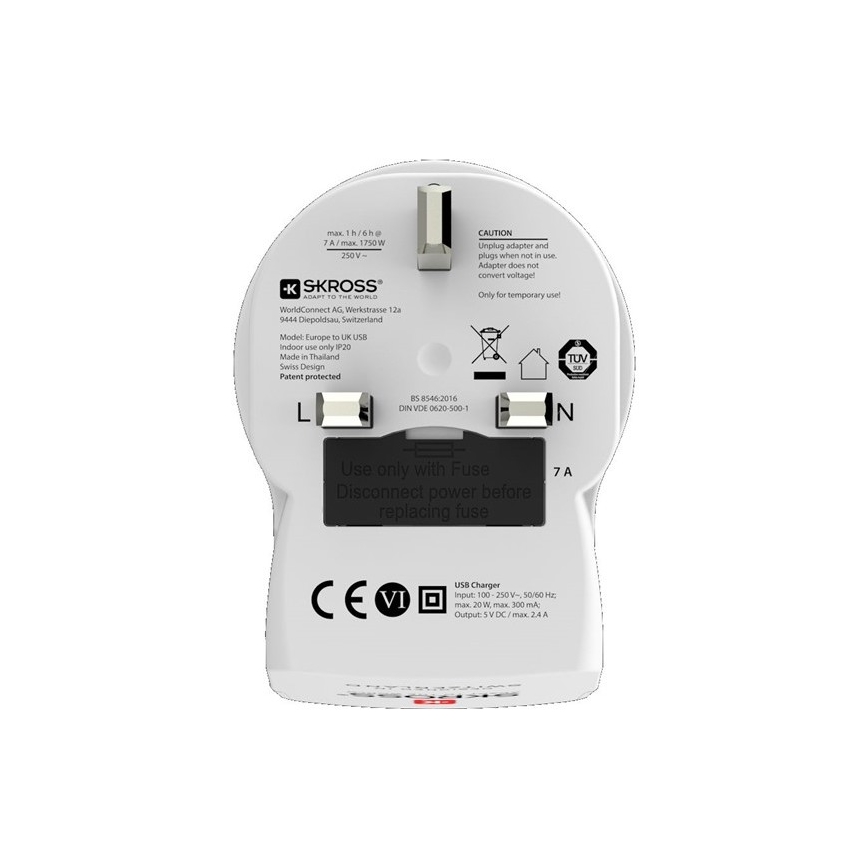Potovalni adapter za Veliko Britanijo 230V + 2x USB