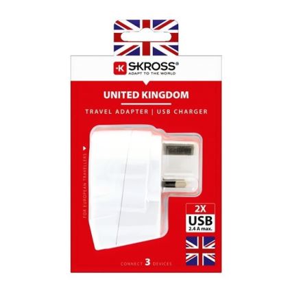 Potovalni adapter za Veliko Britanijo 230V + 2x USB