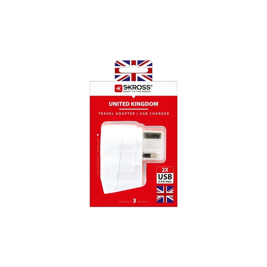 Potovalni adapter za Veliko Britanijo 230V + 2x USB