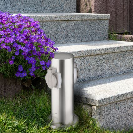 Zunanji stebriček z vtičnicami 2Z 230V IP44 mat krom okrogla