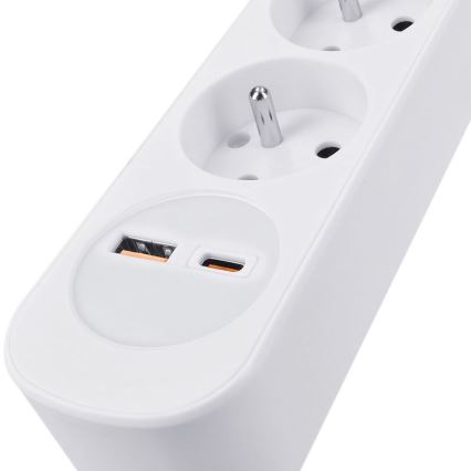 Podaljšni kabel s stikalom, 3 vtičnice, USB A in USB C za polnjenje, 3 m