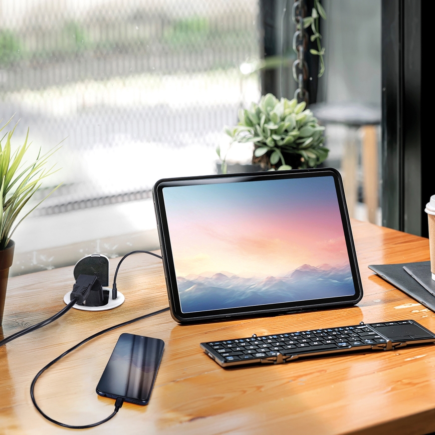 Namizna vtičnica 1x230V + USB-C Power Delivery srebrna/črna