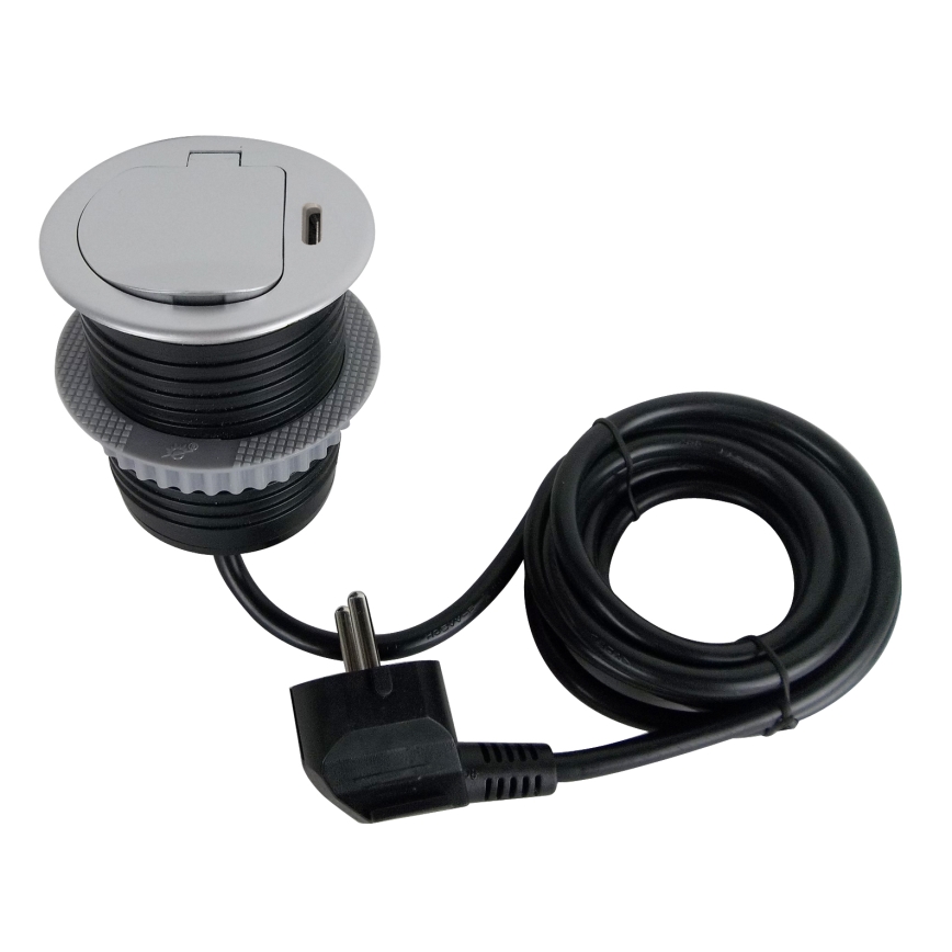 Namizna vtičnica 1x230V + USB-C Power Delivery srebrna/črna