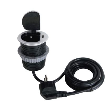 Namizna vtičnica 1x230V + USB-C Power Delivery srebrna/črna