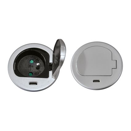 Namizna vtičnica 1x230V + USB-C Power Delivery srebrna/črna