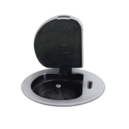 Namizna vtičnica 1x230V + USB-C Power Delivery srebrna/črna
