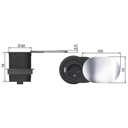 Vgradna USB vtičnica z drsnim pokrovom 10A/230V
