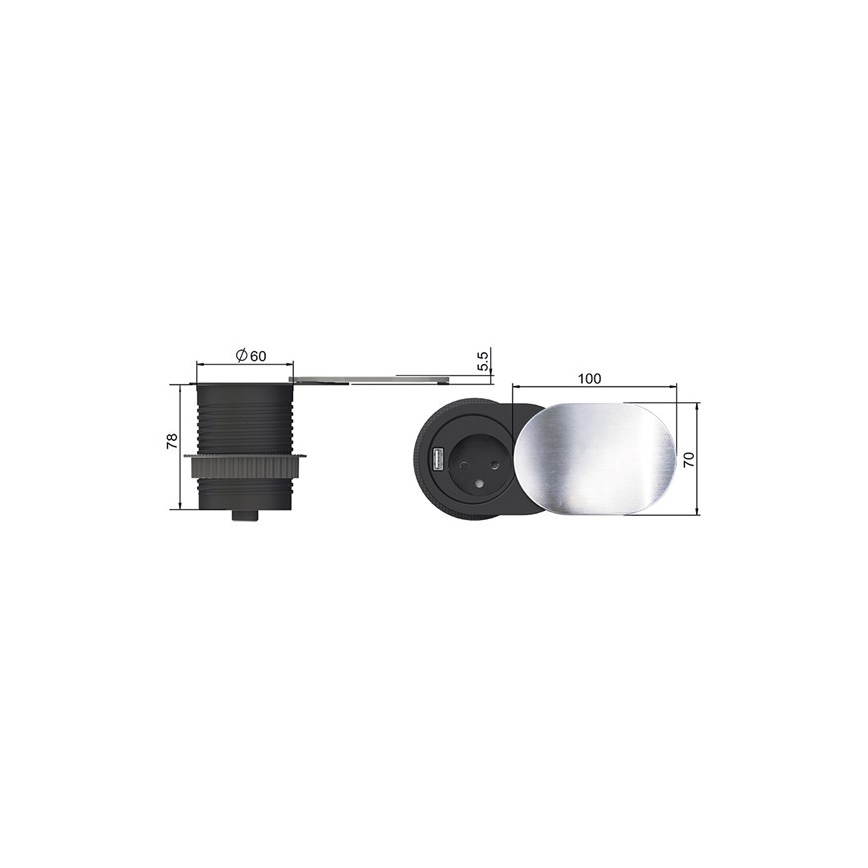Vgradna USB vtičnica z drsnim pokrovom 10A/230V