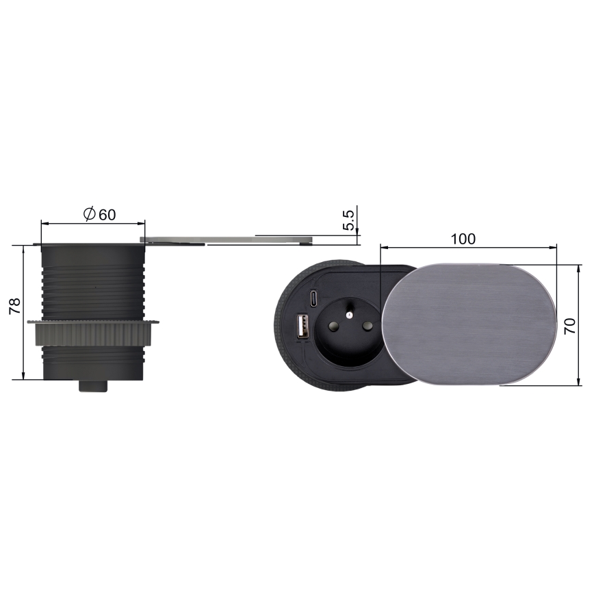 Vgradni vtičnica 1Z + USB A+C