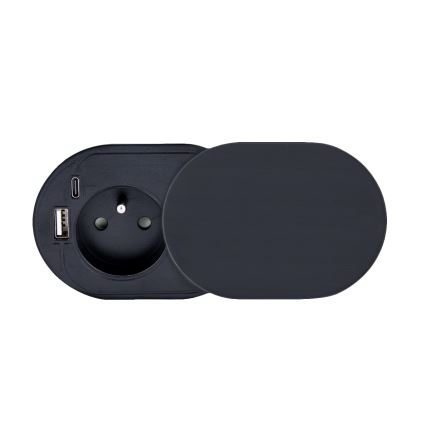 Vgradna vtičnica z drsnim pokrovom 20W 1 vtičnica + USB A+C črna