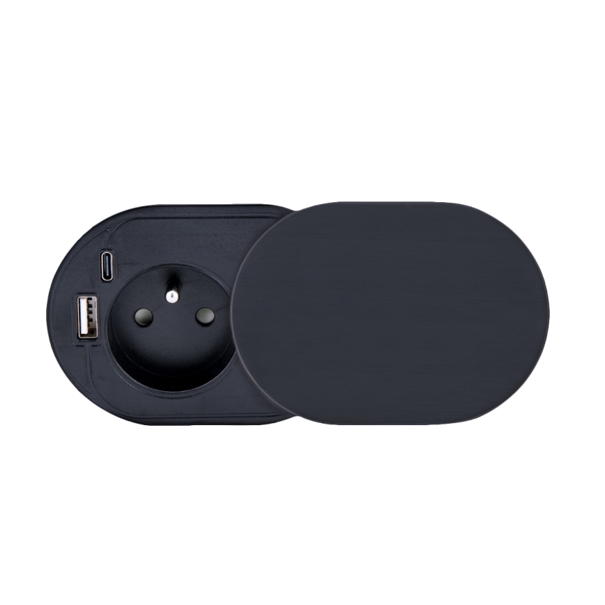 Vgradna vtičnica z drsnim pokrovom 20W 1 vtičnica + USB A+C črna