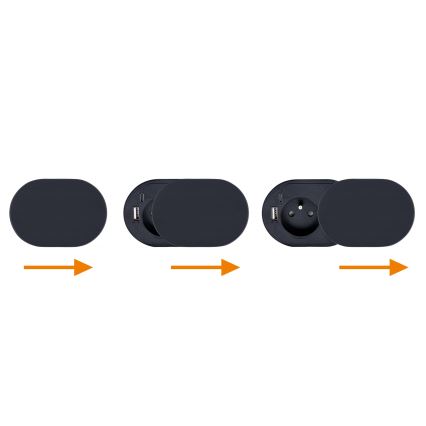 Vgradna vtičnica z drsnim pokrovom 20W 1 vtičnica + USB A+C črna