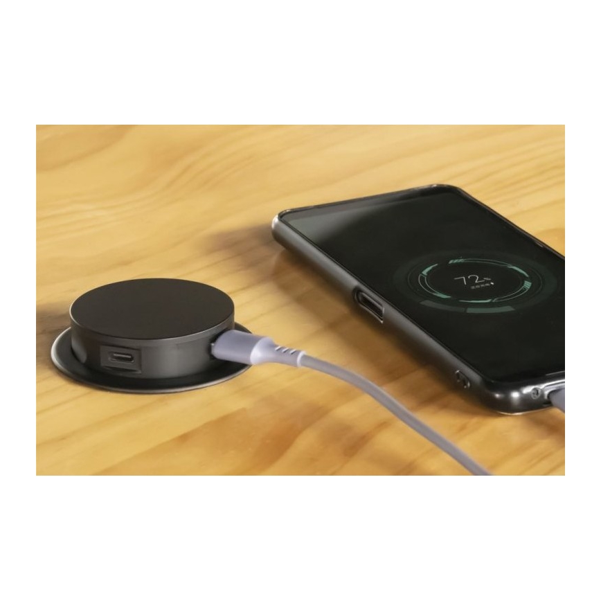 Stebriček z vtičnicami za namizno desko 3x230V + 2xUSB črna