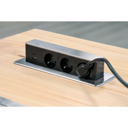 Stolp z vtičnicami za namizno ploščo 3x230V + USB-A + USB-C