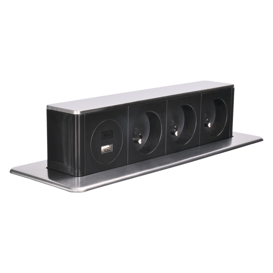 Stolp z vtičnicami za namizno ploščo 3x230V + USB-A + USB-C