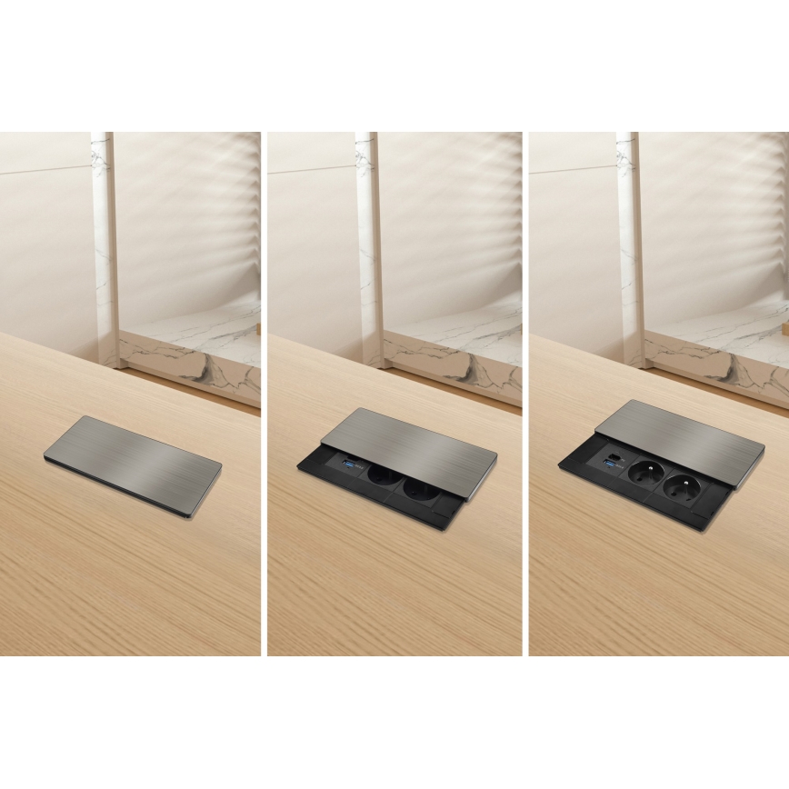 Vgradna vtičnica z brezžičnim polnjenjem 65 W, 2 vtičnici + USB-A + USB-C