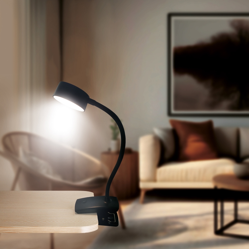 LED Zatemnitvena fleksibilna polnilna namizna svetilka s sponko LED/2W/1800 mAh 3000/4000/6500K črna