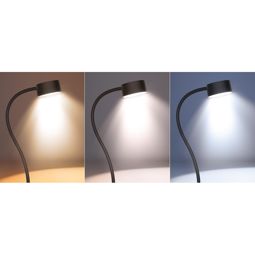 LED Zatemnitvena fleksibilna polnilna namizna svetilka s sponko LED/2W/1800 mAh 3000/4000/6500K črna