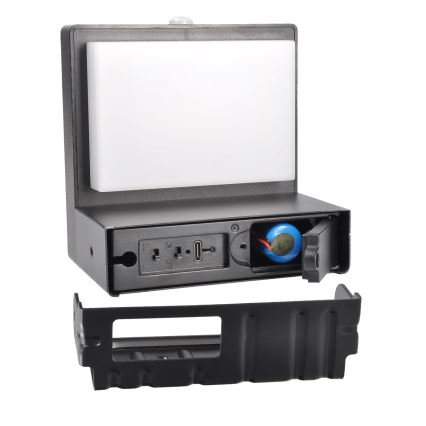 LED Solarna stenska svetilka z motion in dusk senzor PALERMO LED/5W/2000 mAh IP54 črna