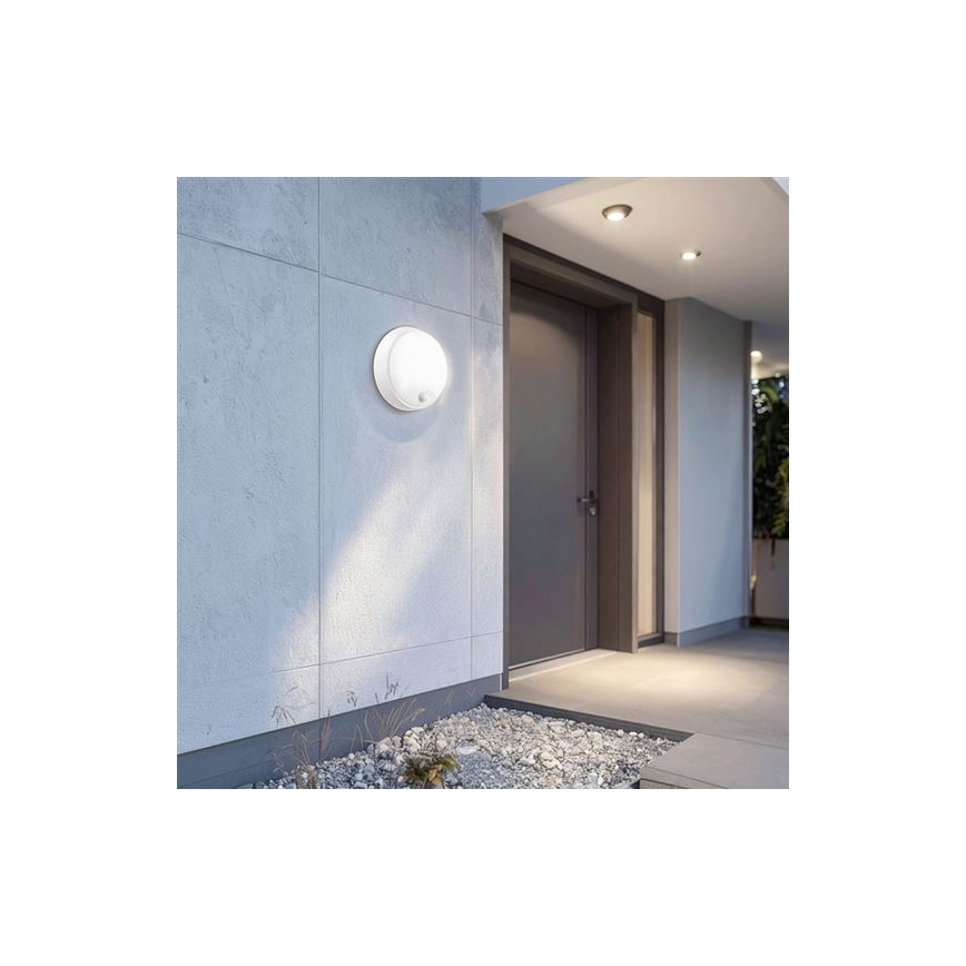 LED zunanja stenska svetilka s 2 v 1 senzorjem, 20 W, 230 V, nastavljiva barvna temperatura 3000/4000/6500 K, IP65, premer 22 cm