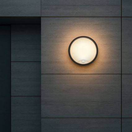 LED zunanja stenska svetilka s 2 v 1 senzorjem, 20 W, 230 V, nastavljiva barvna temperatura 3000/4000/6500 K, IP65, premer 22 cm