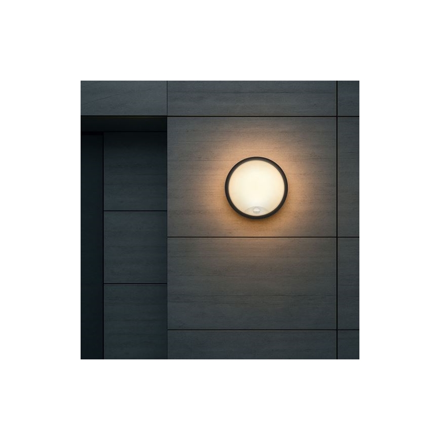 LED zunanja stenska svetilka s 2 v 1 senzorjem, 20 W, 230 V, nastavljiva barvna temperatura 3000/4000/6500 K, IP65, premer 22 cm