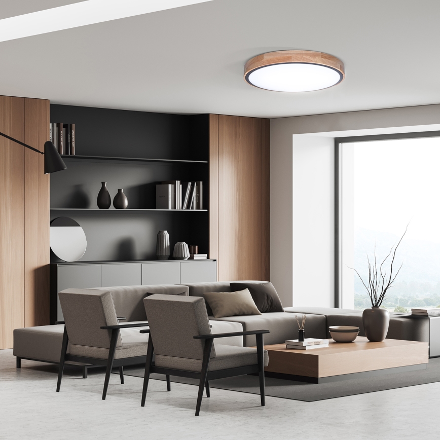 LED Zatemnitvena stropna svetilka IRON OAK LED/48W/230V 3000-6500K hrast pr. 40 cm + Daljinski upravljalnik